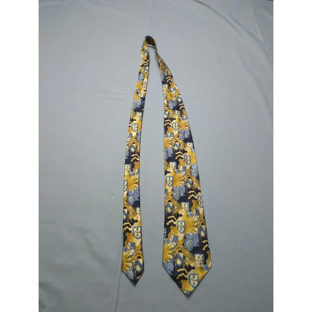 Ermenegildo Zegna Silk Tie‎ Gold Blue Black Heraldic Griffin Crest Made in Italy